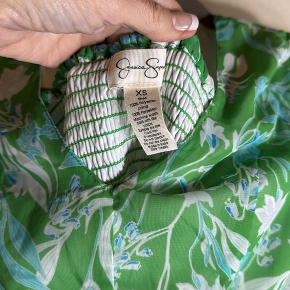 NWT Jessica Simpson, flowy , green blue and white smocked, mini dress size xs - Picture 7 of 7